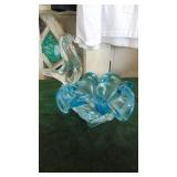 2- Art Glass Birds and 1 Stone Bird