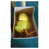 Wood Cat, Cat Plate, Candleholder and Vintage Japan Wind-Up Chick