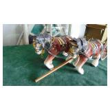 Vintage Ceramic Horses and Wood Wagon Set