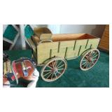 Vintage Ceramic Horses and Wood Wagon Set