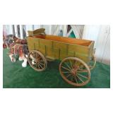 Vintage Ceramic Horses and Wood Wagon Set