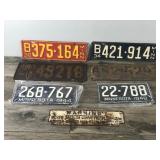 6 - Vintage License Plates and 1 Metal Sign