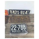 6 - Vintage License Plates and 1 Metal Sign