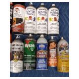 Box of spray paints, lubricants, spray adhesive and more