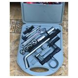 Tool set with Jumper Cables - Crescent Wrench - Large Sockets - Flashlight - Tire Gauge - Bits and More