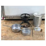 Large Propane Cooker Stand with Large Pot, Pans & More
