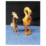 Hand carved wood Heron and paper mache giraffe