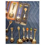 Collector spoons including solid brass and pewter spoons