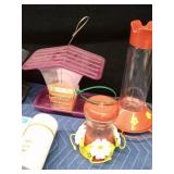 2 Glass ans 2 plastic hummingbird feeders, 2 bird feeders, weather watch, gloves, plant hanger and more