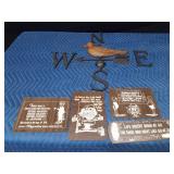 Metal wall weathervane decor and 4 wood signs