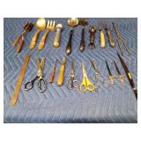 Vintage letter openers, utensils, curling irons and more