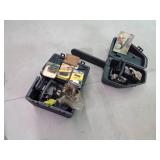 Craftsman and a Ryobi chainsaws for parts in cases with 6 chainsaw chains and chainsaw service manual