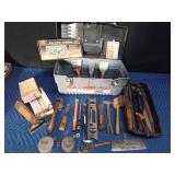 Stack-on toolbox full of vintage tools