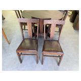 Vintage Solid Wood Round Table on Casters with 6 Chairs - has 2 leafs