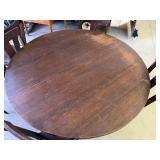 Vintage Solid Wood Round Table on Casters with 6 Chairs - has 2 leafs