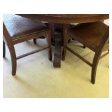 Vintage Solid Wood Round Table on Casters with 6 Chairs - has 2 leafs