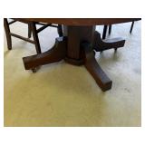 Vintage Solid Wood Round Table on Casters with 6 Chairs - has 2 leafs
