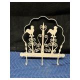 3 Hook Metal Rack for Hanging Hats / Jackets / Utensils - Has Roosters at the Top