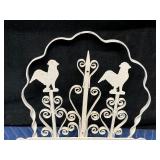 3 Hook Metal Rack for Hanging Hats / Jackets / Utensils - Has Roosters at the Top