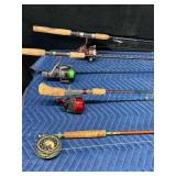 Lot of 4 Fishing Rods and Reels - One is a Fly Rod and reel - see description for more info