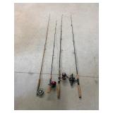 Lot of 4 Fishing Rods and Reels - One is a Fly Rod and reel - see description for more info