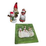Winter Holiday Decor Snowman, Bell, Appetizer Plates & Porcelain Holiday DecorVictoria Station Holiday Ceramic Decor Lot
