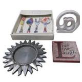 Gifts & Home Decor Lot – Cards, Signs, Earrings, Perfume Set, Artistic Accents Serving Utensils