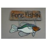 Vintage Stained Glass Gone Fishing Wall Art