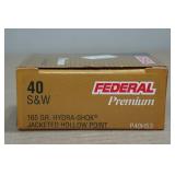 20 Federal Premium .40 S&W 165 Gr Hydra-Shok JHP Ammo