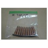 10 Military Surplus 7.62 x 39mm FMJ Ammo on Stripper Clip