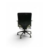 IZZY Task Chair with a black mesh back and a patterned fabric seat