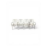 4 Piece Dining Chairs features a durable, hot-galvanized steel frame with a distinct linear slat design