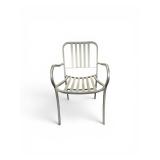 4 Piece Dining Chairs features a durable, hot-galvanized steel frame with a distinct linear slat design