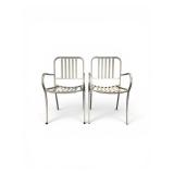 2 Piece Dining Chairs features a durable, hot-galvanized steel frame with a distinct linear slat design