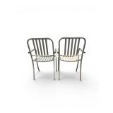 2 Piece Dining Chairs features a durable, hot-galvanized steel frame with a distinct linear slat design