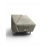 Lounge featuring a grey linen fabric with a subtle pattern and minimalist metal legs Ethernet and power