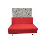 Set of 2 red Steelcase privacy benches. 48"x30"x47", 28" high without privacy back.