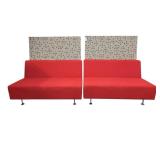 Set of 2 red Steelcase privacy benches. 48"x30"x47", 28" high without privacy back.