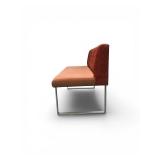 Esto soft seating bench features a unique two-tone design with a patterned yellow back and an orange seat Retails for $1200