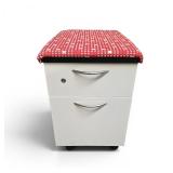 Steelcase Pedestal Filing Cabinet with Padded Top on Wheels that measures 16.5" wide / 24.25" deep / 22.5" tall