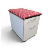 Steelcase Pedestal Filing Cabinet with Padded Top on Wheels that measures 16.5" wide / 24.25" deep / 22.5" tall