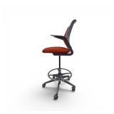 Steelcase Cobi drafting stool featuring a red mesh back and seat with an adjustable foot ring