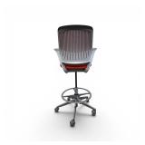 Steelcase Cobi drafting stool featuring a red mesh back and seat with an adjustable foot ring