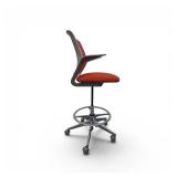 Steelcase Cobi drafting stool featuring a red mesh back and seat with an adjustable foot ring