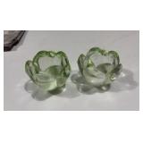Hand Blown Vintage Green Glass and Candle Holders