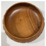Large Vintage Wood Fruit Bowl and Ornate Hand Carved Wooden Nut Cracker