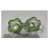 Hand Blown Vintage Green Glass and Candle Holders
