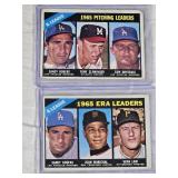 Lot of 2 Baseball Cards Featuring Sandy Koufax, Don Drysdale, Tony Cloninger, Juan Marichal, and Vern Law - 1965 Topps Baseball League Leaders Cards.