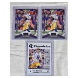 Lot of 3 Joe Burrow Football Rookie Cards including Panini Chronicles and LSU Tigers Rookie Cards