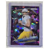 Justin Herbert 2025 Panini Prizm Purple Cracked Ice #215 and Numbered 214/225 - Los Angeles Chargers Football Card